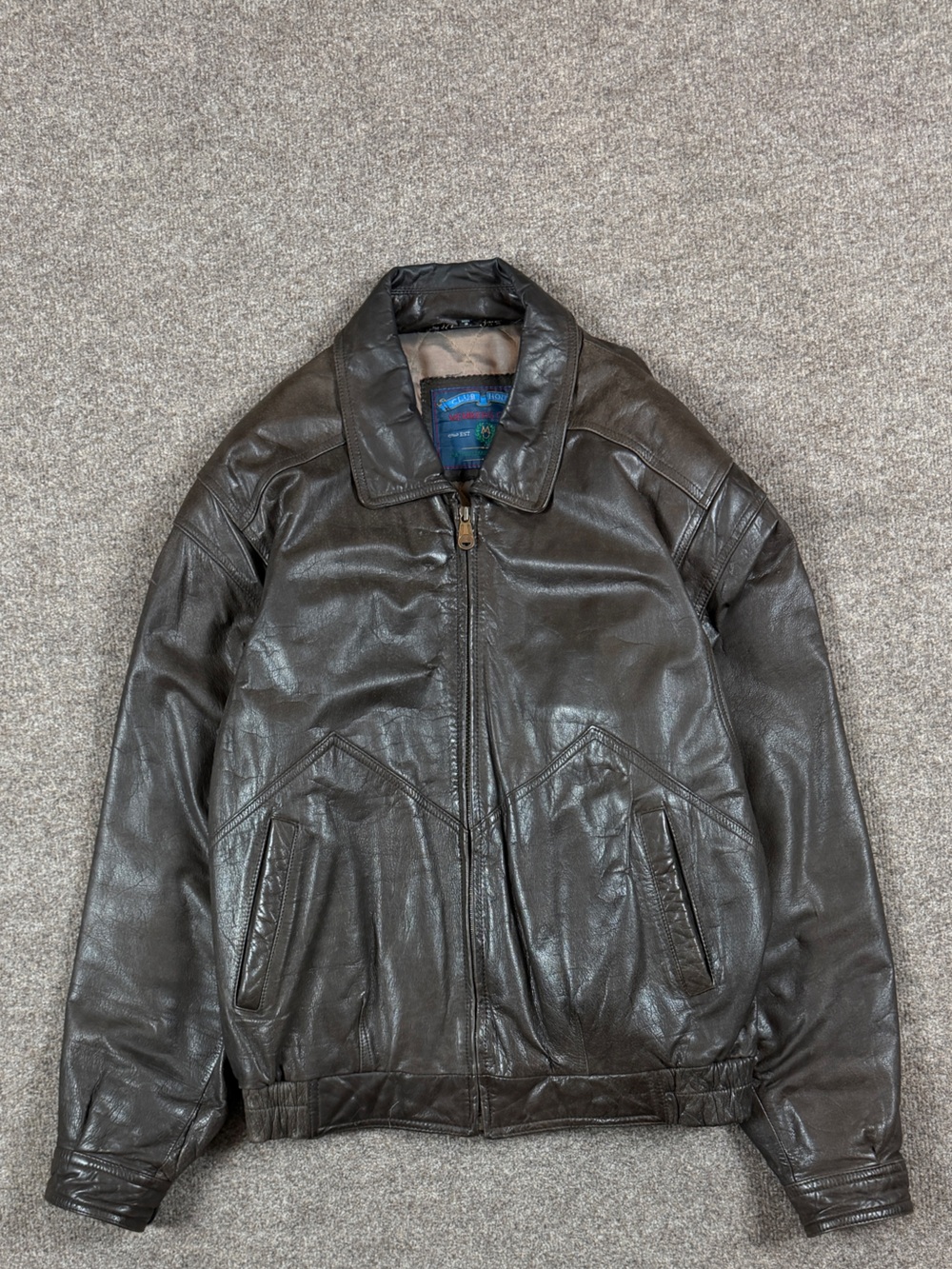 Vintage Members Only Brown Genuine Leather Zip Up Bomber Jacket Mens Size XL 90s - Picture 3 of 10
